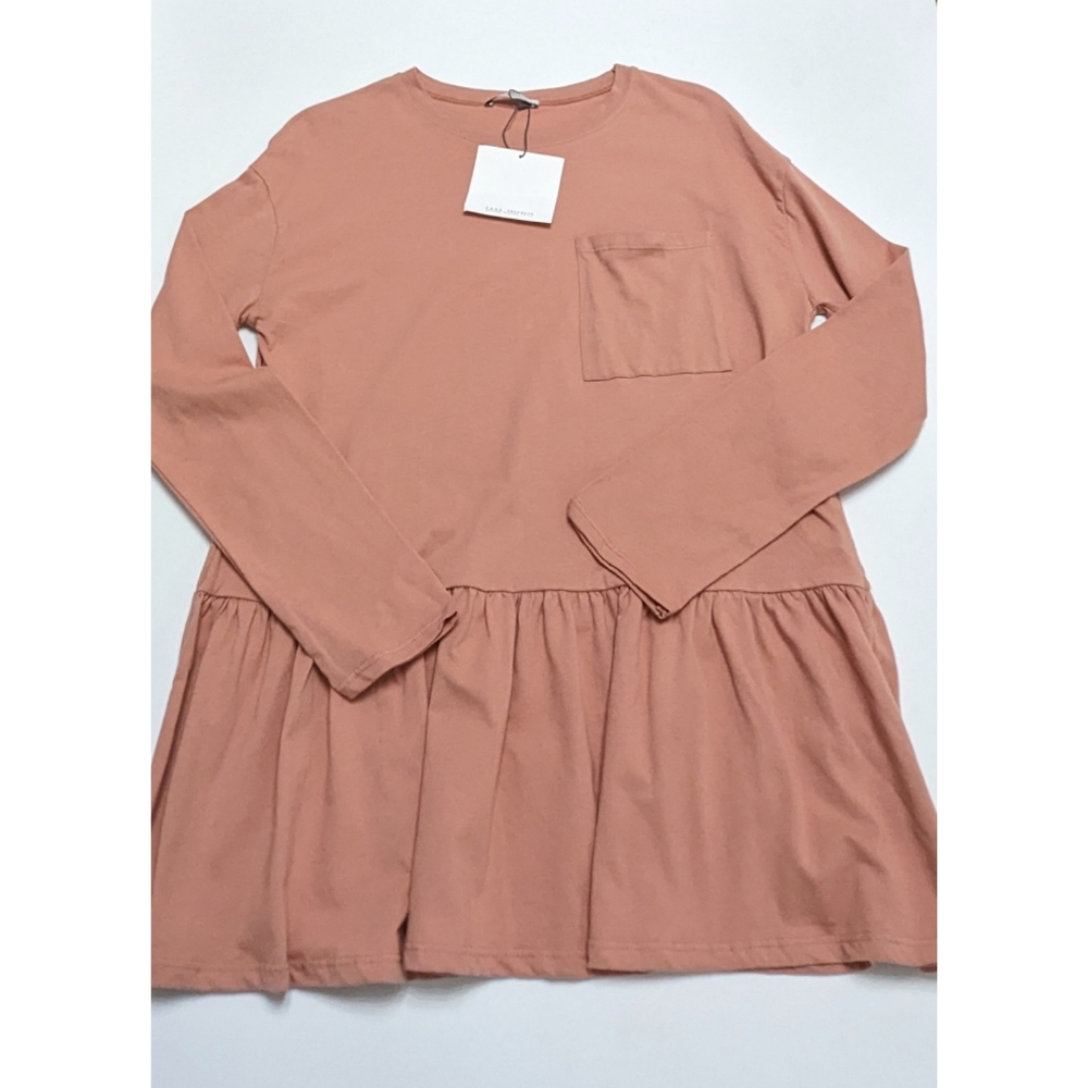 Zara long sleeve peplum t-shirt with ruffle hem and front pocket-Size S